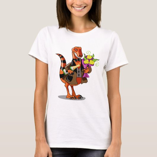 Raptor Holding Fles Mousserende Wijn & Bloemen T-shirt (Voorkant)