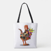 Raptor Holding Fles Mousserende Wijn & Bloemen Tote Bag (Achterkant)