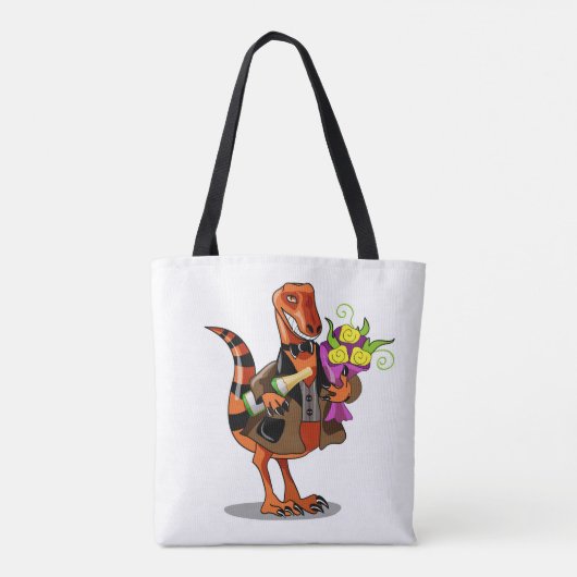 Raptor Holding Fles Mousserende Wijn & Bloemen Tote Bag (Achterkant)