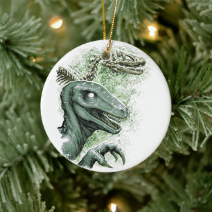 Raptor in het groen keramisch ornament