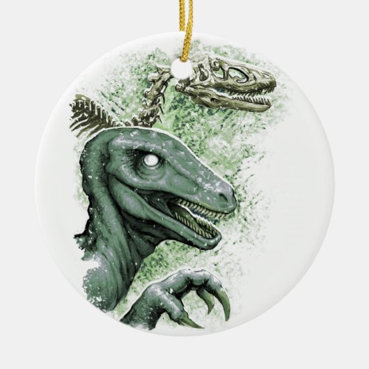 Raptor in het groen keramisch ornament (Voorkant)