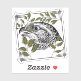 Raptor Portret en Olijfbladeren - Botanische Kunst Sticker