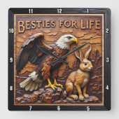 Raptor Rabbit Close Companions Vierkante Klok (Voorkant)