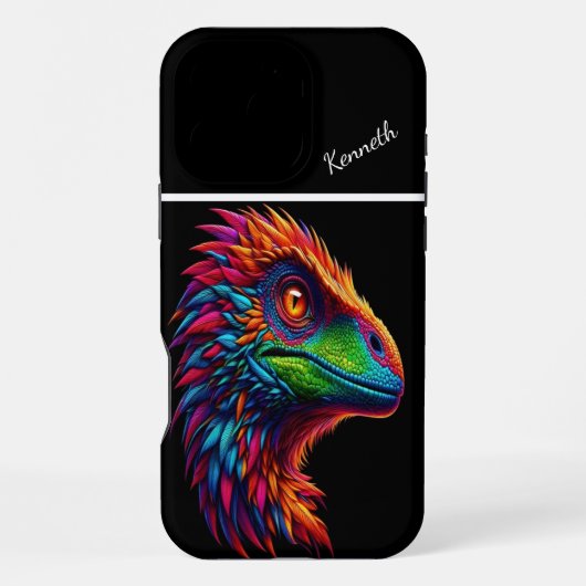 Raptor Regenboog Dino Portret iPhone Hoesje (Achterkant)