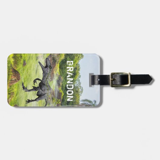 Raptor Velociraptor Dinosaur Monogram Bagagelabel (Voorkant horizontaal)