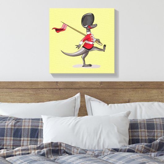 Raptor verkleedde zich als een Britse garde. Canvas Afdruk (Insitu (Slaapkamer))