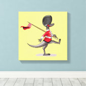 Raptor verkleedde zich als een Britse garde. Canvas Afdruk (Insitu (Houten vloer))