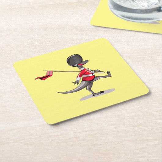 Raptor verkleedde zich als een Britse garde. Kartonnen Onderzetters (Schuin)