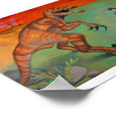 Raptor versus sax saxofonspeler met dinosaurus poster (Hoek)