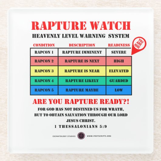 Rapture Alert Levels Glazen Onderzetter (Voorkant)