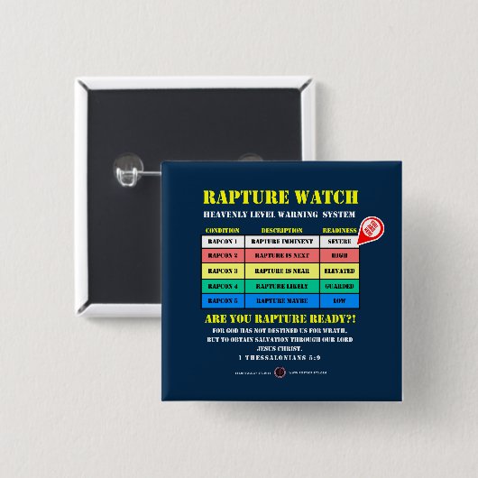 Rapture-Alert-Levels Vierkante Button 5,1 Cm (Voorkant /achterkant)