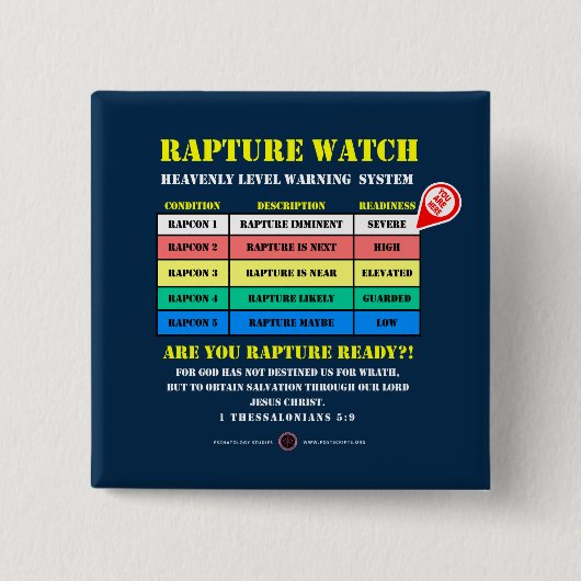 Rapture-Alert-Levels Vierkante Button 5,1 Cm (Voorkant)
