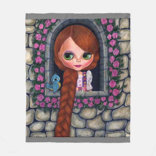 Rapunzel Big Eyes Girl Doll Cute Redhead Bluebird Fleece Deken (Voorkant)