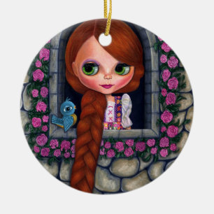 Rapunzel Big Eyes Girl Doll Cute Redhead Bluebird Keramisch Ornament