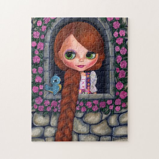 Rapunzel Big Eyes Girl Doll Cute Redhead Bluebird Legpuzzel (Verticaal)