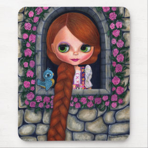 Rapunzel Big Eyes Girl Doll Cute Redhead Bluebird Muismat