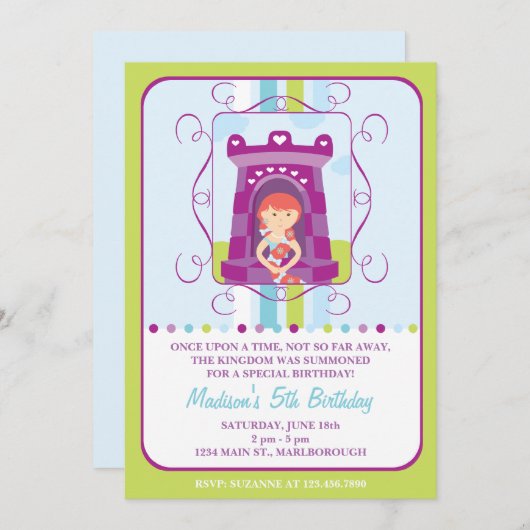 Rapunzel Birthday Uitnodiging (Voorkant / Achterkant)