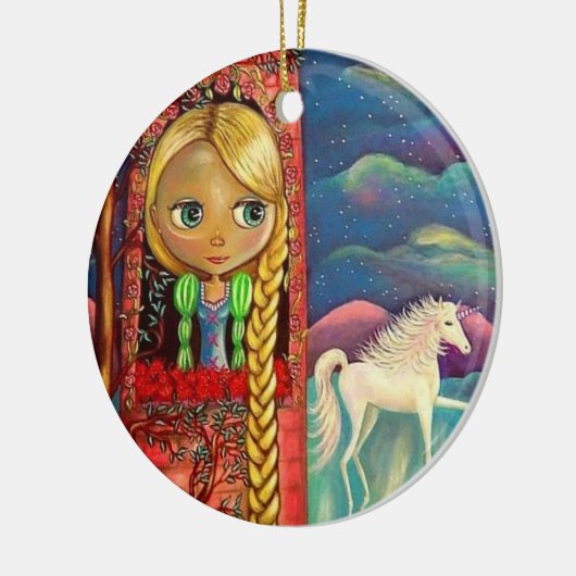 Rapunzel Pop Braided Haar Roze Toren Eenhoorn Keramisch Ornament (Links)