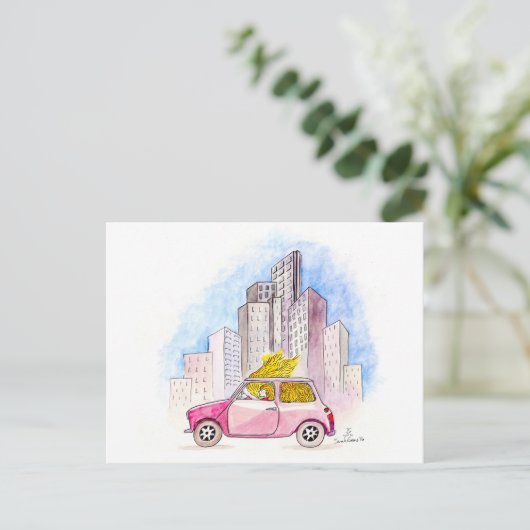 Rapunzel rijdt in een Mini Cooper Briefkaart (Staand voorkant)