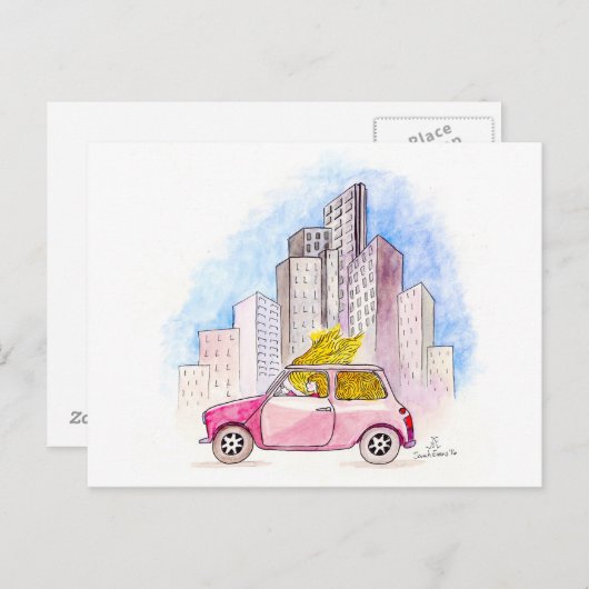 Rapunzel rijdt in een Mini Cooper Briefkaart (Voorkant / Achterkant)