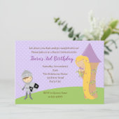 Rapunzel Verjaardag Uitnodiging Ridder Toren Twins (Staand voorkant)