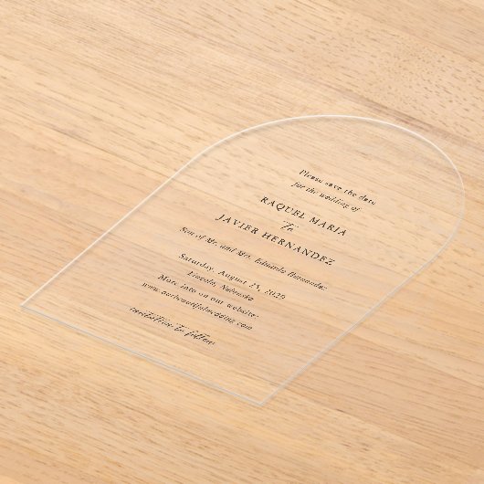Raquel Classic Elegant Wedding Save the Date Acryl Uitnodigingen (Laagn)