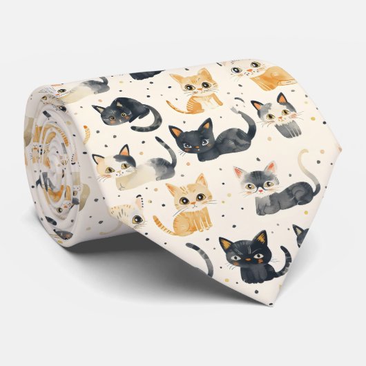 Rare Cats Pattern Stropdas (Opgerold)