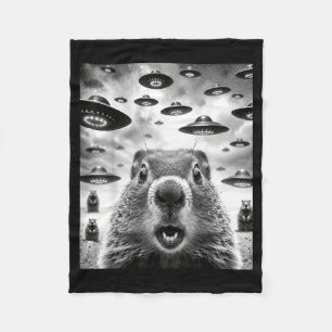 Rare grondmarmotten selfie met buitenaardse UFO gr Fleece Deken