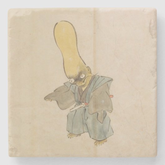 Rare japans zwaardvechter yokai stenen onderzetter (Voorkant)