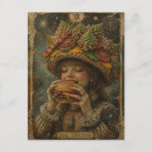 Rare meid met een cheeseburgerhoed De eetlust Briefkaart