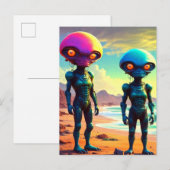 Rare Metallic Robotic Space Aliens Briefkaart (Voorkant / Achterkant)