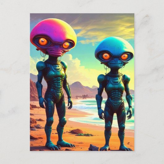 Rare Metallic Robotic Space Aliens Briefkaart (Voorkant)