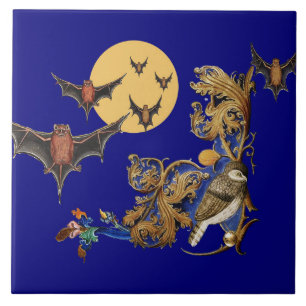 RARE MIDDELEEUWSE BESTIARY, BLAUWE VOGEL, VLEERMUI TEGELTJE