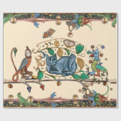 RARE MIDDELEEUWSE BESTIARY HUNTER KAT, VOGEL EN VA CADEAUPAPIER (Vlak)