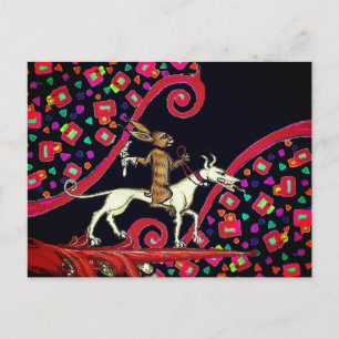 RARE MIDDELEEUWSE BESTIARY Konijn Rijden op een Wi Feestdagenkaart