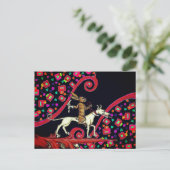 RARE MIDDELEEUWSE BESTIARY Konijn Rijden op een Wi Feestdagenkaart (Staand voorkant)