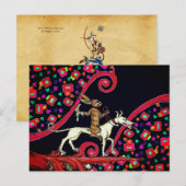 RARE MIDDELEEUWSE BESTIARY Konijn Rijden op een Wi Feestdagenkaart (Voorkant / Achterkant)