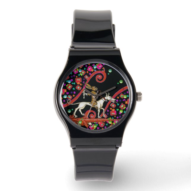 RARE MIDDELEEUWSE BESTIARY Konijn Rijden op een Wi Horloge (Voorkant)