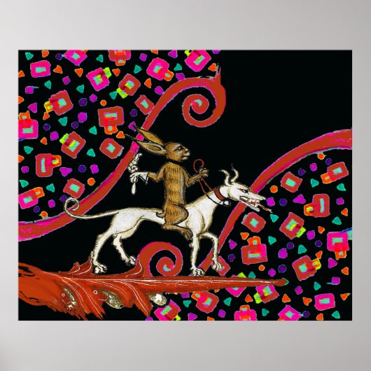 RARE MIDDELEEUWSE BESTIARY Konijn Rijden op een Wi Poster (Voorkant)