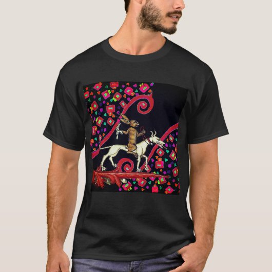 RARE MIDDELEEUWSE BESTIARY Konijn Rijden op een Wi T-shirt (Voorkant)