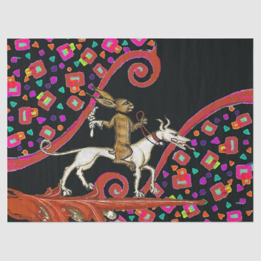 RARE MIDDELEEUWSE BESTIARY Konijn Rijden op een Wi Tissuepapier (Voorkant)