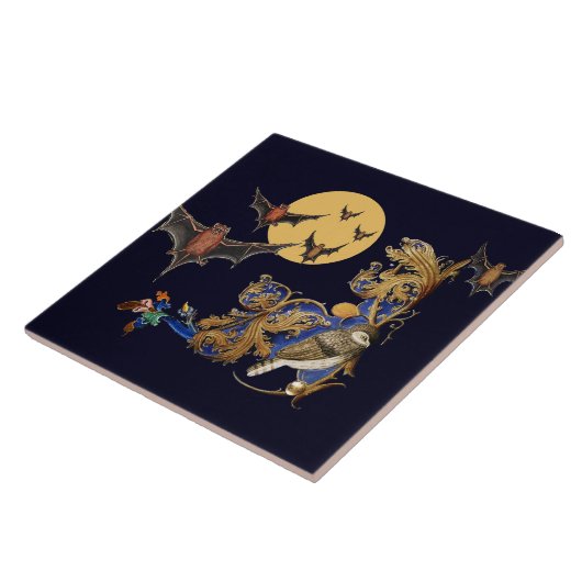 RARE MIDDELEEUWSE BESTIARY, VOGEL, VLEERMUIZEN IN  TEGELTJE (Zijkant)