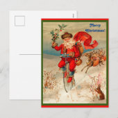 Rare Santa Claus on Velocipede Chased by Reindeer Feestdagenkaart (Voorkant / Achterkant)