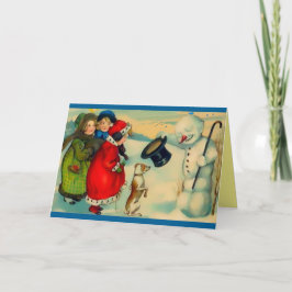 Rare Snowman, Vogel op het hoofd, Magisch Pet, Kin Feestdagen Kaart