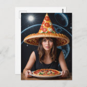 Rare Surreal Vrouw met een Pizza Pet Briefkaart (Voorkant / Achterkant)
