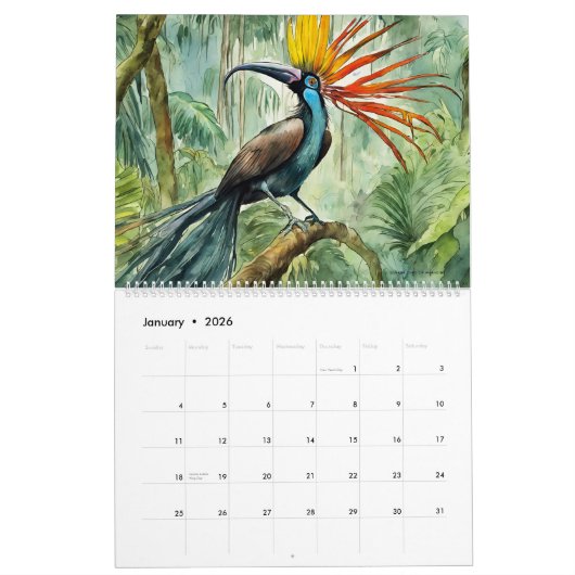 Rare vogels kunstkalender kalender (Jan 2026)