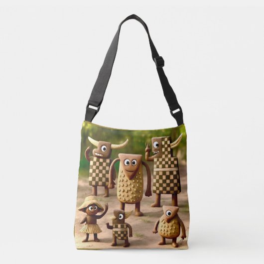 Rare Vrienden – Forest Checker & Dots Clan Poster Crossbody Tas (Voorkant)