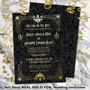 Raring 20-jaren twintigers Art Deco Gold Foil Wedd Folie Uitnodiging