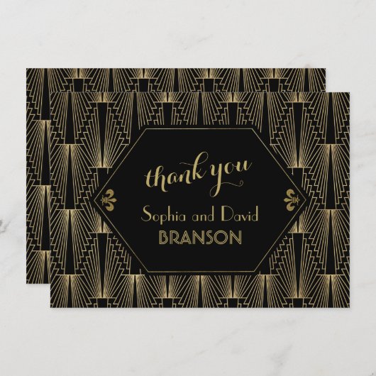 Raring 20s Grote Gatsby Art Deco DANK U Bedankkaart (Voorkant / Achterkant)