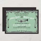 Raring 20s Twenties Trumpet Mint Green Wedding Kaart (Voorkant / Achterkant)